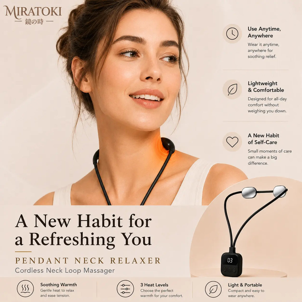 Pendant Neck Massager with Heat &amp; Vibration