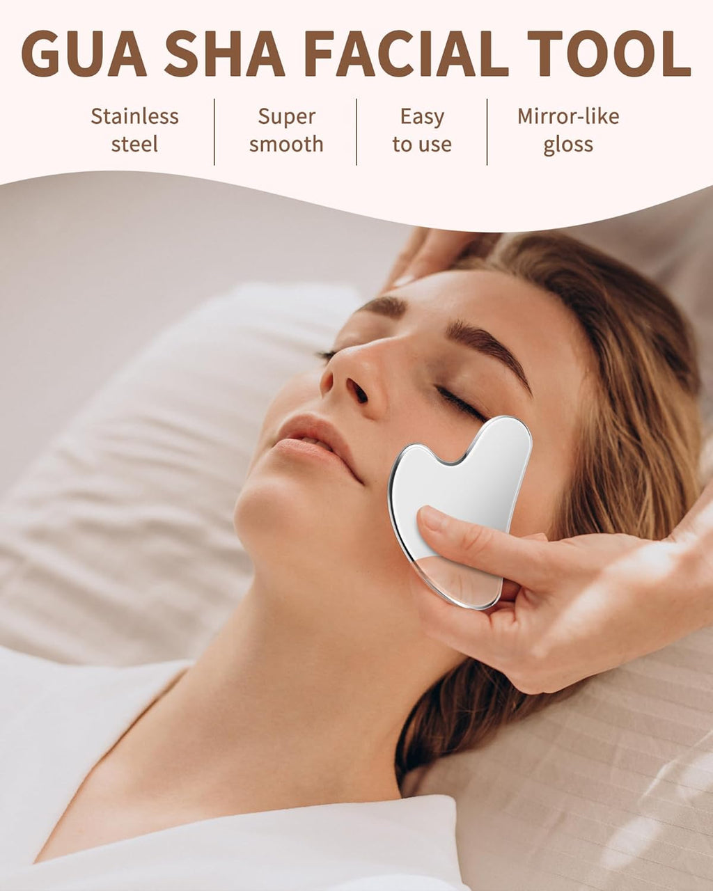 Gua sha tool in use along the jaw
