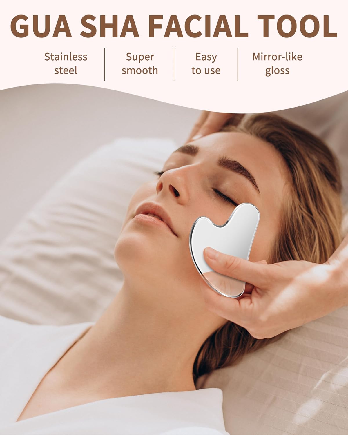 Gua sha tool in use along the jaw
