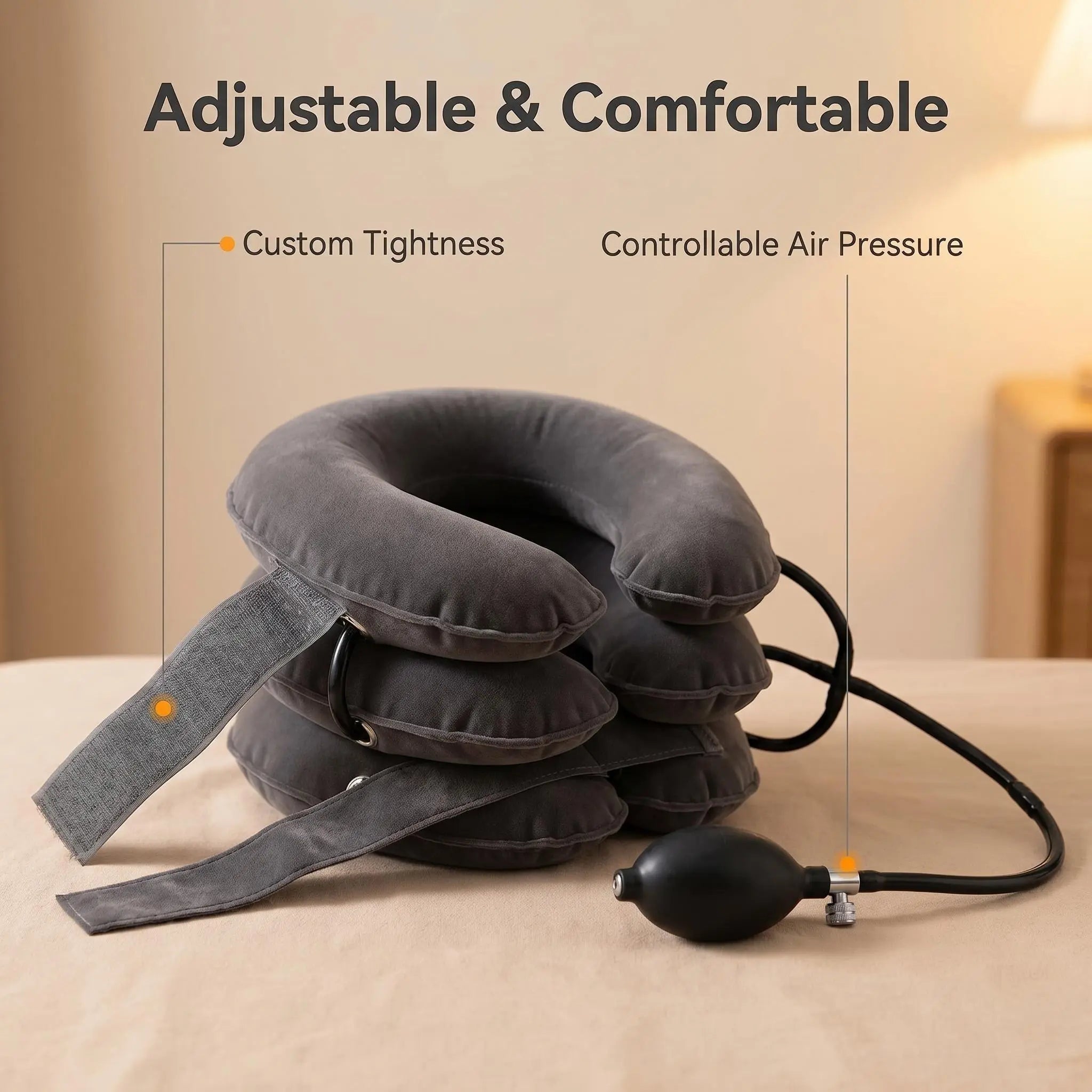 Inflatable Cervical Neck Traction Device, Adjustable Neck Stretcher Brace for Instant Pain Relief & Home Use Decompression